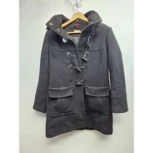 Hunter Black Wool Dyed Sheepskin Women Size 4 Duffle Hood Coat Small Extra Small